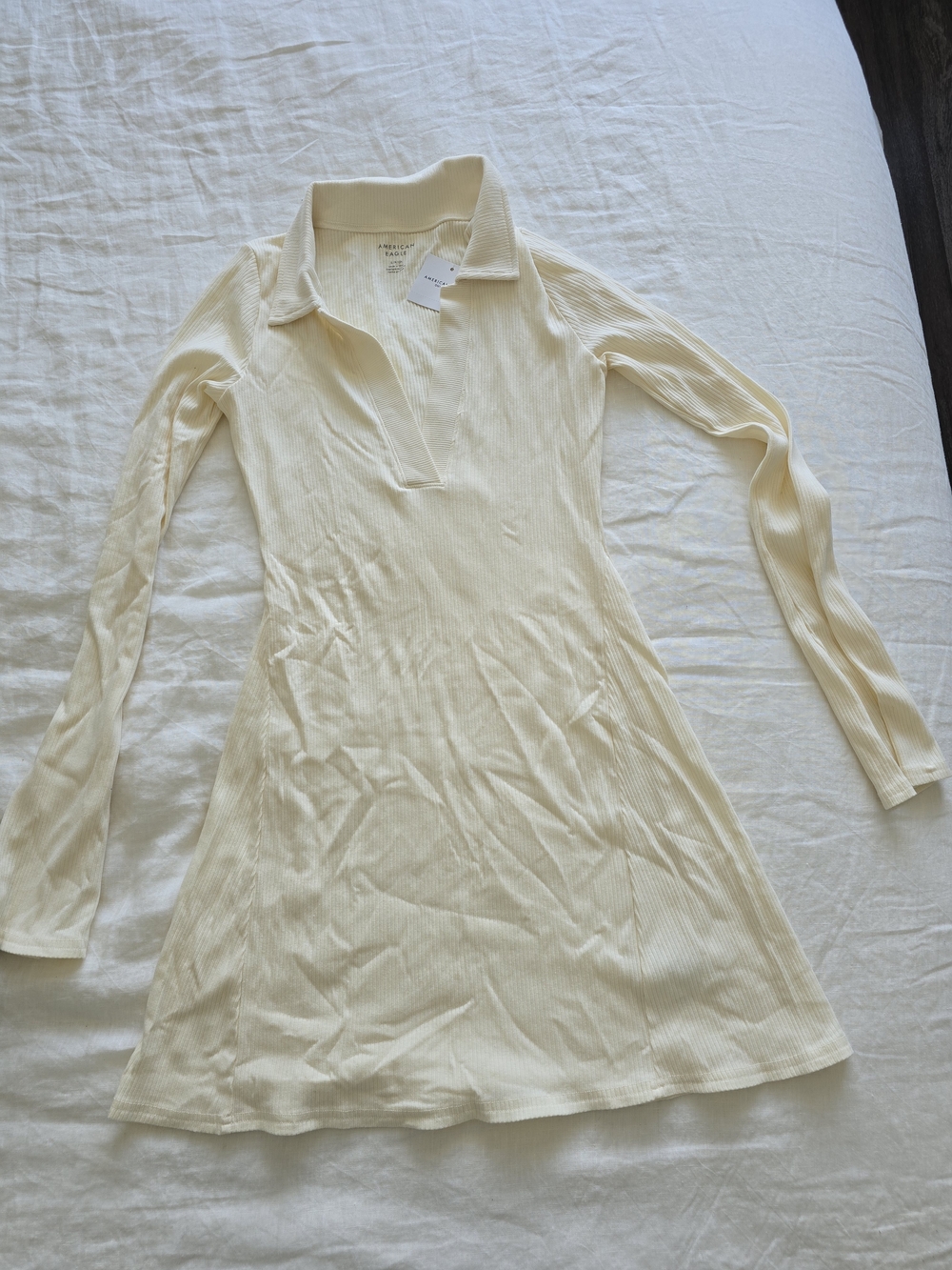 NWT American Eagle Outfitters Cream Ribbed Polo A Line Dress